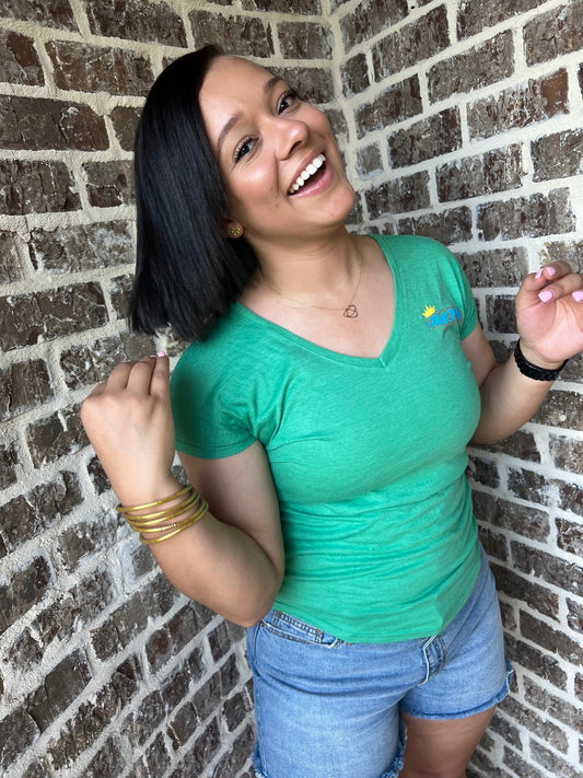 Women’s Classic JackMobb Graphic Green V-Neck Shirt
